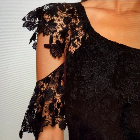 Joie Belisa black 1 shoulder lace cocktail dress $448 - Picture 5 of 12